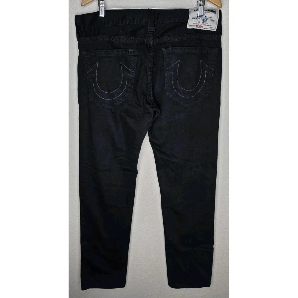 TRUE RELIGION Skinny Denim Jeans Men 36x34 Black Y2K Stitch Pocket